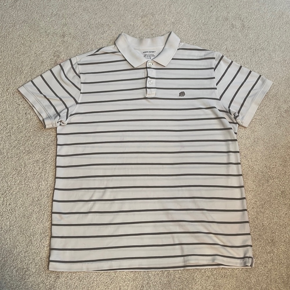 Banana Republic Polo Shirt - White with Grey Stripes
